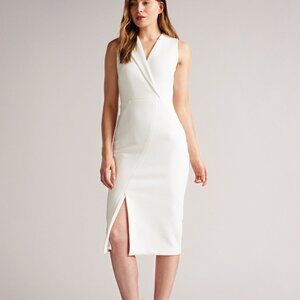 Ted Baker Sz 1 / US 4 Small Ivory Tilolah Bodycon Pencil Dress V-Neck Formal